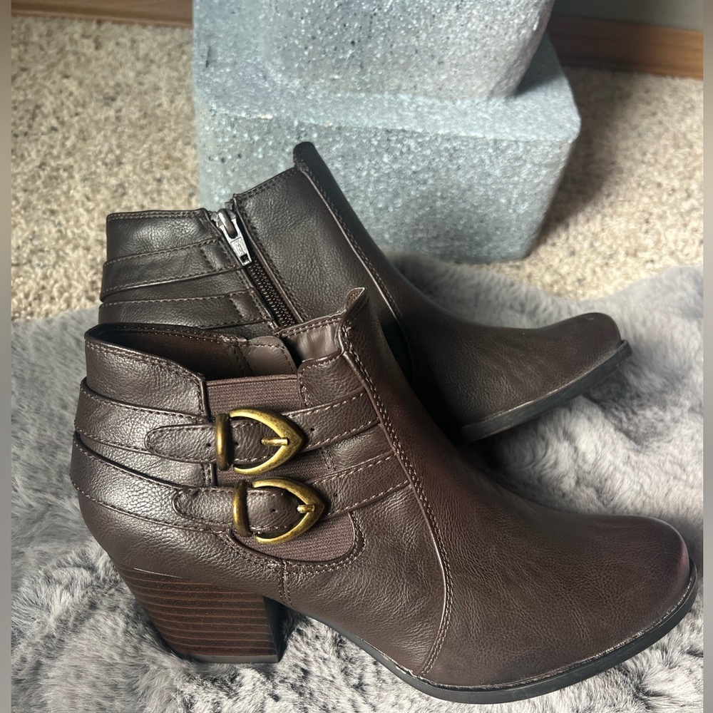 Brown Ankle Boots with Buckle Detail